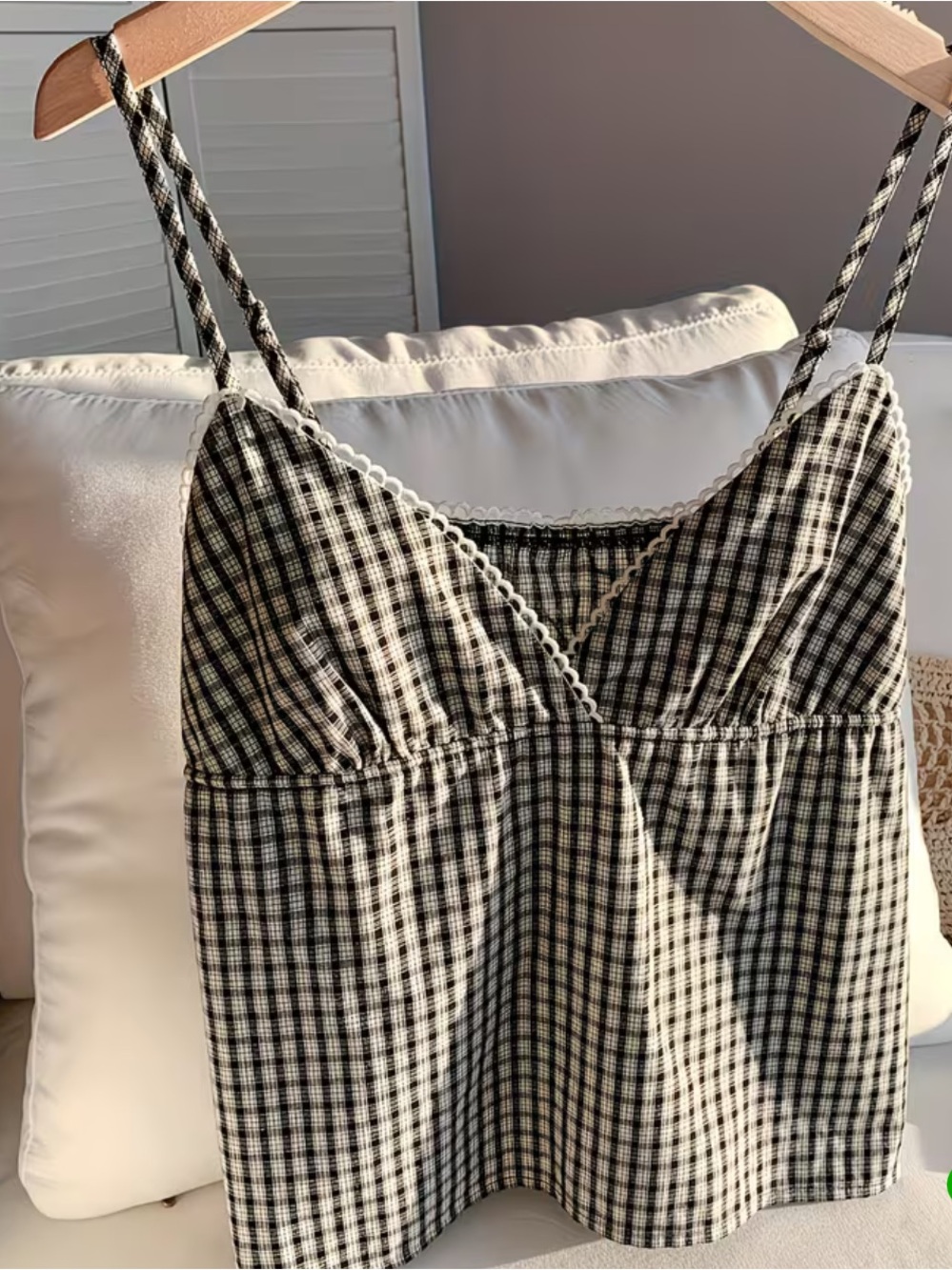 Black & White Gingham Cami Top with Spaghetti Straps